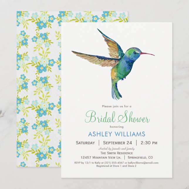 Hummingbird Bridal Shower Invitation (Front/Back)