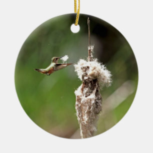 Hummingbird Building a Nest Ceramic Tree Decoration