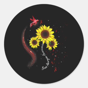 Hummingbird Burgundy Sunflower Brain Aneurysm Awar Classic Round Sticker
