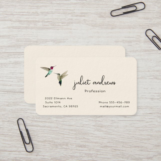 Hummingbird Business Card (Front/Back In Situ)