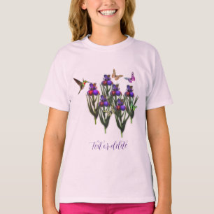 Hummingbird Butterflies Iris Flowers Personalised T-Shirt