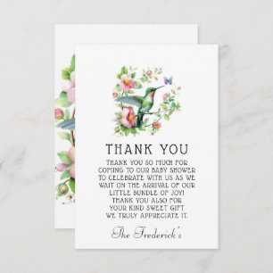 Hummingbird Butterfly Girl Baby Shower Thank You 