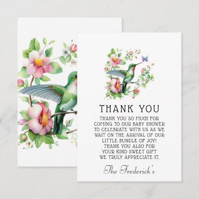 Hummingbird Butterfly Girl Baby Shower Thank You  Card (Front/Back)