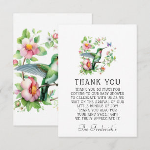 Hummingbird Butterfly Girl Baby Shower Thank You  Card