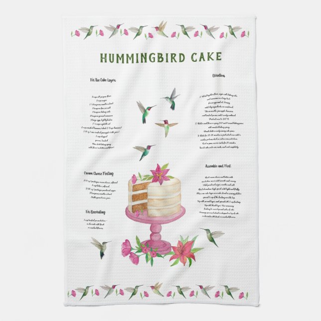 Hummingbird Cake Recipe  Kitchen Towel (Vertical)