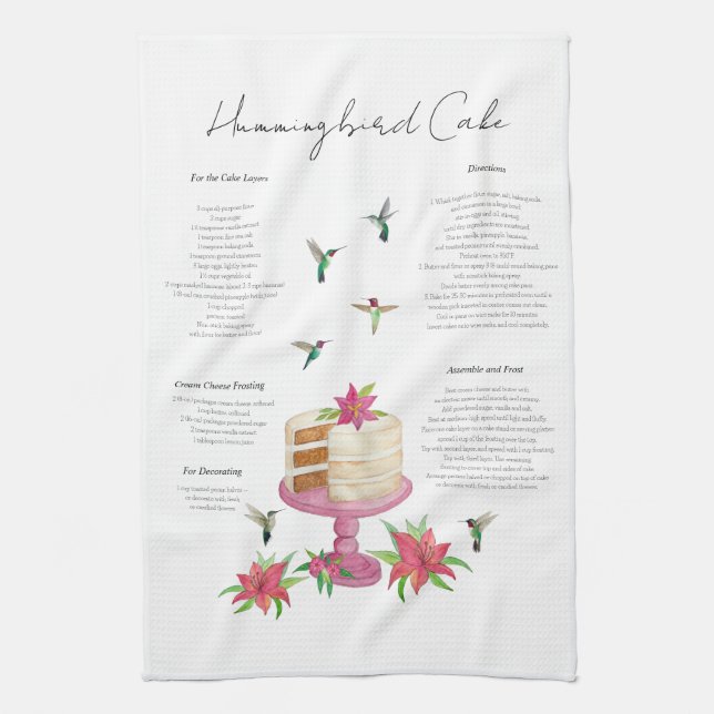 Hummingbird Cake Recipe  Tea Towel (Vertical)