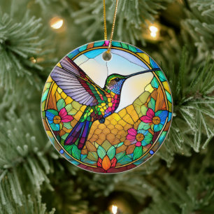 Hummingbird Ceramic Decorative Stained glass look Tree Decoration