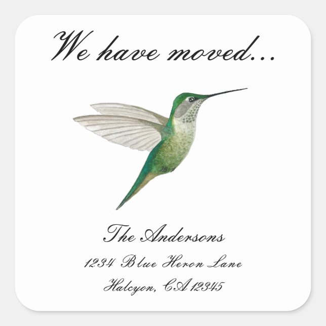 Hummingbird Change of Address Square Sticker (Front)