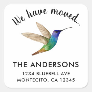 Hummingbird change of address square sticker