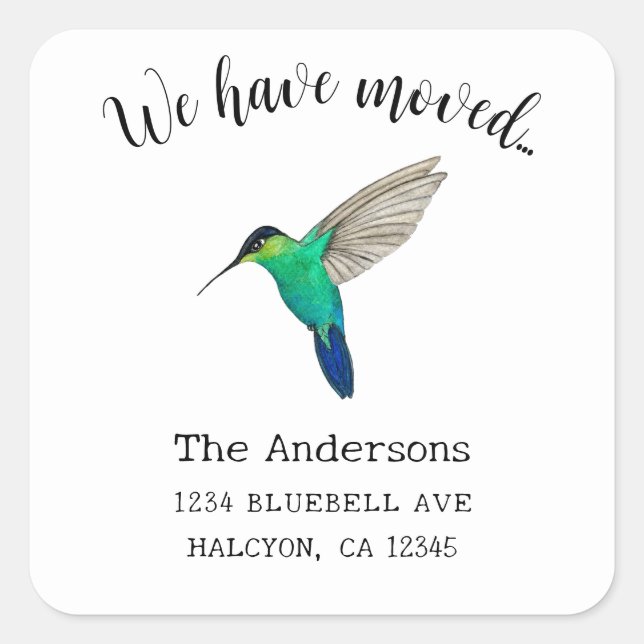 Hummingbird Change of Address Square Sticker (Front)