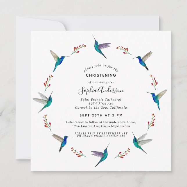 Hummingbird Christening Announcement (Front)