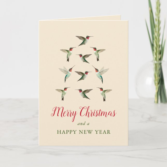 Hummingbird Christmas Tree Card (Front)