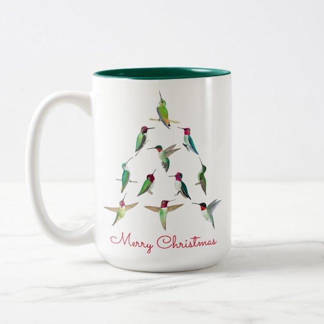 Hummingbird Christmas Two-Tone Coffee Mug (Left)