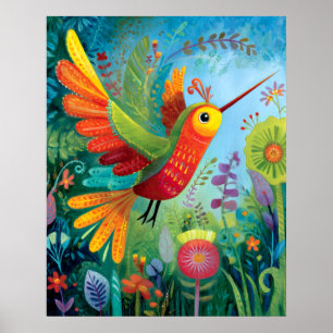 Hummingbird colourful artwork poster