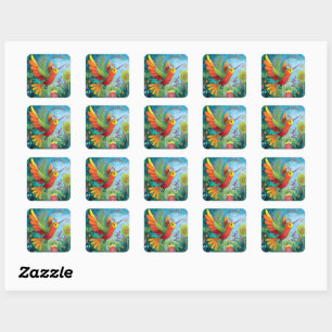 Hummingbird colourful artwork square sticker