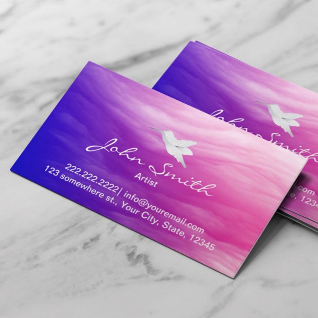 Hummingbird & Colourful Clouds Artist Business Car Business Card (Creator Uploaded)