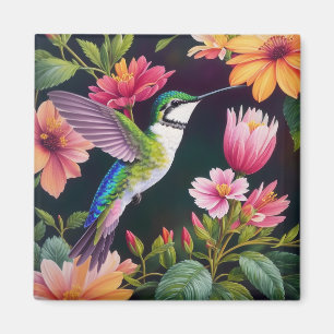 Hummingbird Colourful Floral Painting Magnet