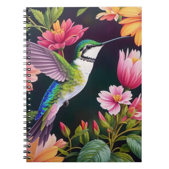 Hummingbird Colourful Floral Painting Notebook (Front)