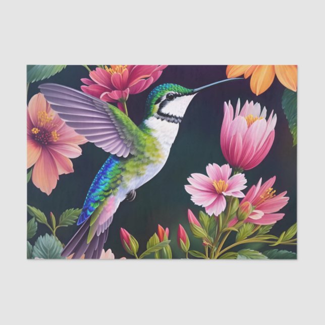 Hummingbird Colourful Flowers Art Tissue Paper (Front)