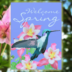 Hummingbird Columbine Welcome Spring Lavender Pink Postcard