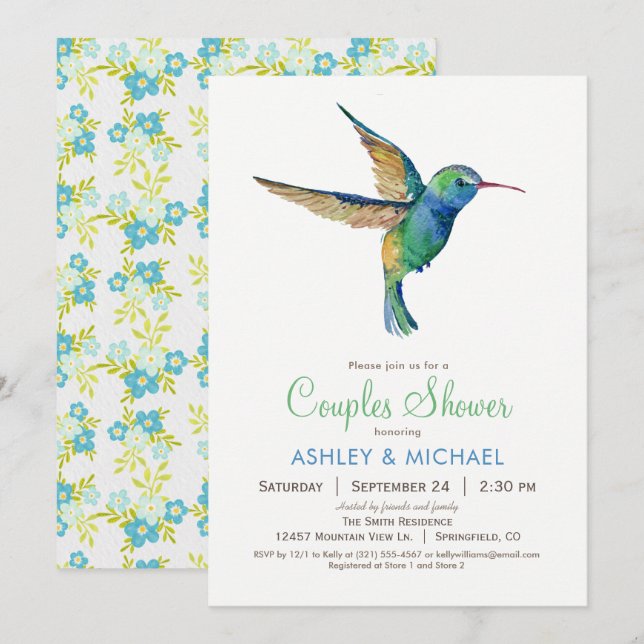 Hummingbird Couples Shower Invitation (Front/Back)
