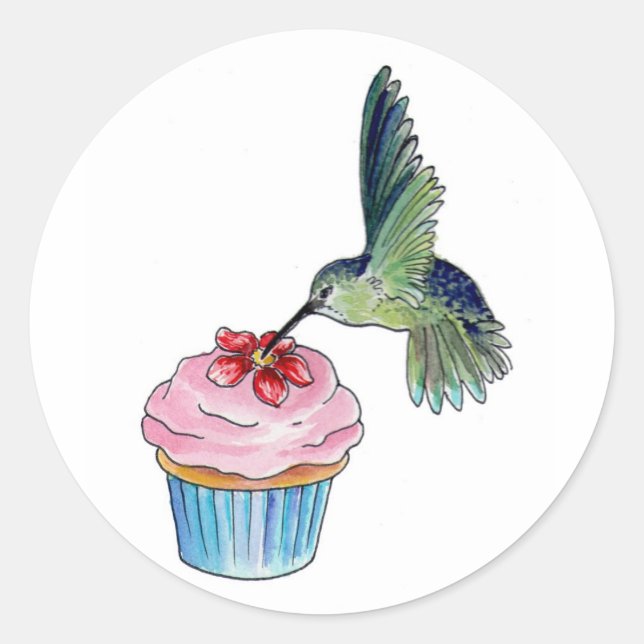 Hummingbird Cupcake Love Classic Round Sticker (Front)