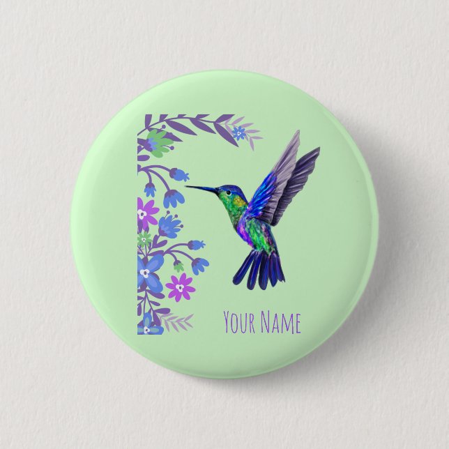 Hummingbird Design Botanical Flowers Bird Lovers 6 Cm Round Badge (Front)