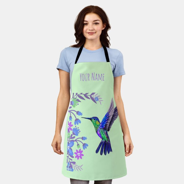 Hummingbird Design Botanical Flowers Bird Lovers Apron (Worn)