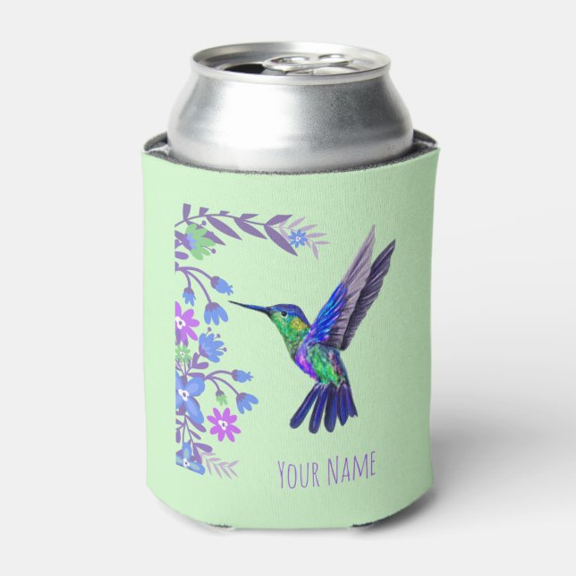 Hummingbird Design Botanical Flowers Bird Lovers Can Cooler (Can Front)
