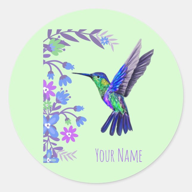 Hummingbird Design Botanical Flowers Bird Lovers Classic Round Sticker (Front)