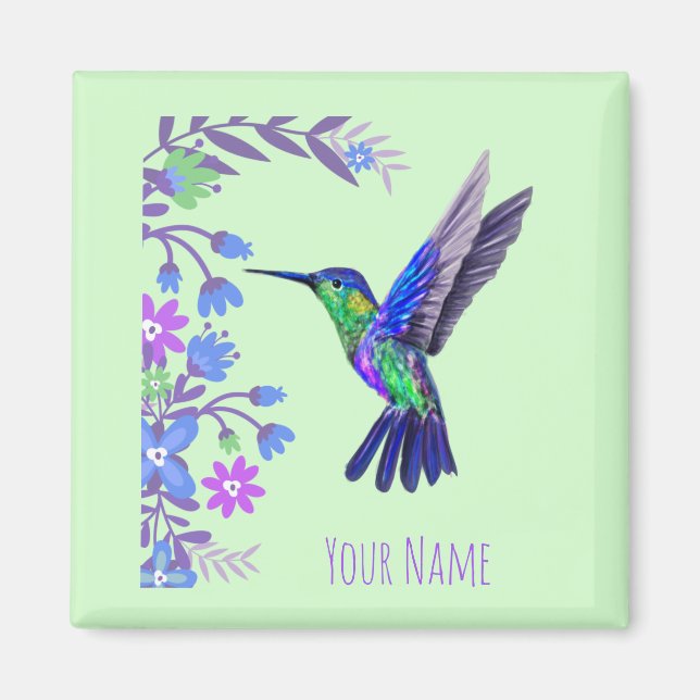 Hummingbird Design Botanical Flowers Bird Lovers Magnet (Front)