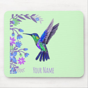 Hummingbird Design Botanical Flowers Bird Lovers Mouse Mat