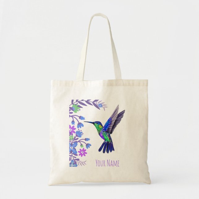 Hummingbird Design Botanical Flowers Bird Lovers Tote Bag (Front)
