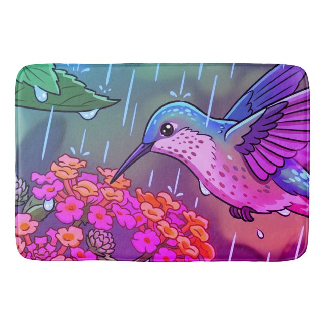 Hummingbird Drinking Nectar from Lantana Flowers i Bath Mat (Front)