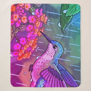 Hummingbird Drinking Nectar from Lantana Flowers i Sherpa Blanket