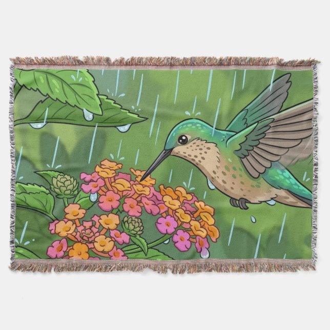 Hummingbird Drinking Nectar from Lantana Flowers i Throw Blanket (Front)