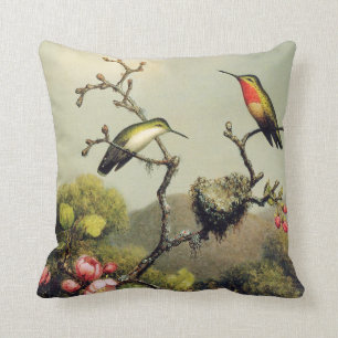 Hummingbird Family and Apple Blossom Pillow