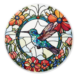 Hummingbird Faux Stained Glass Bird Ceramic Knob