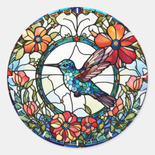 Hummingbird Faux Stained Glass Bird Classic Round Sticker