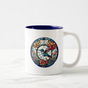 Hummingbird Faux Stained Glass Bird Two-Tone Coffee Mug