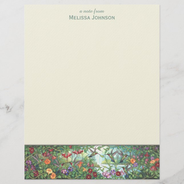 Hummingbird Faux Stained Glass Personalized Name Custom Letterhead (Front)