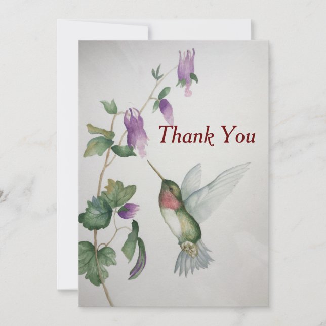 Hummingbird Flat Thank You Note Watercolour (Front)