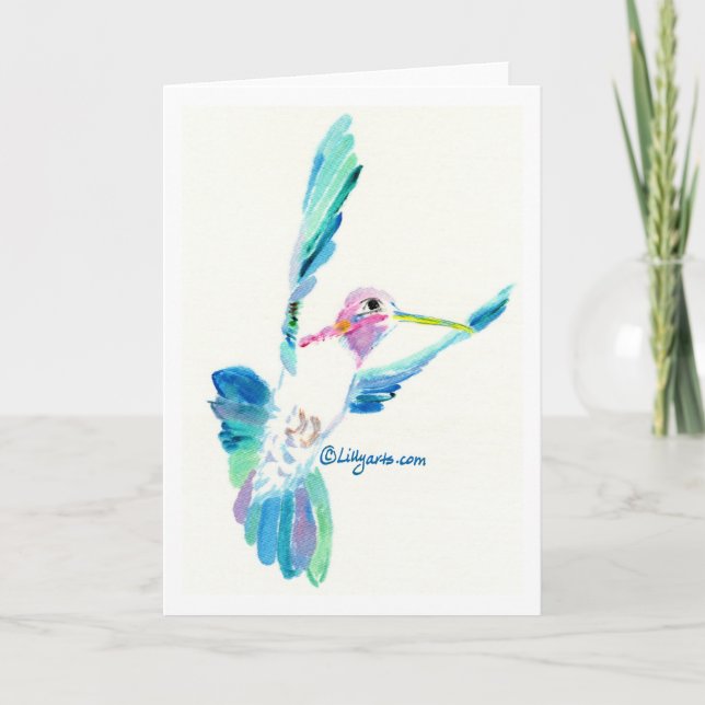 Hummingbird Flight Fine Art Painting Card (Front)