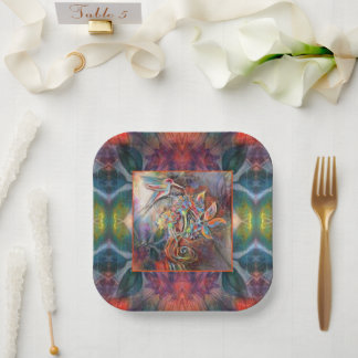 Hummingbird Flight Soft Pastels Art Paper Plate