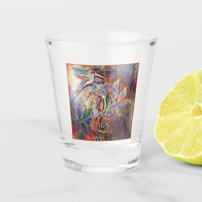 Hummingbird Flight Soft Pastels Art Shot Glass (Front)