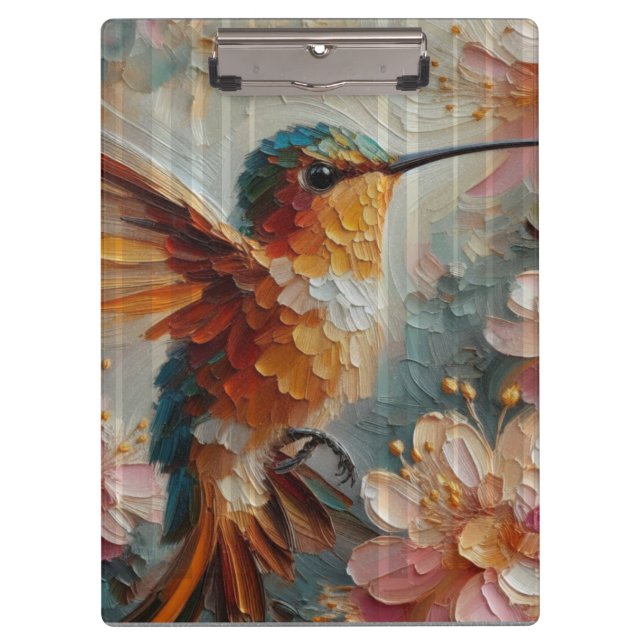 Hummingbird & Floral Art Clipboard – Textured  (Front)
