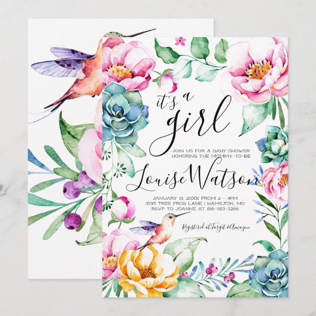 Hummingbird Floral Baby Shower Invitation (Front/Back)