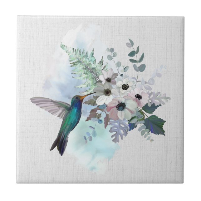 Hummingbird Floral Ceramic Tile (Front)