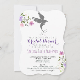 Hummingbird Floral Elegant Lilac Bridal Shower Invitation