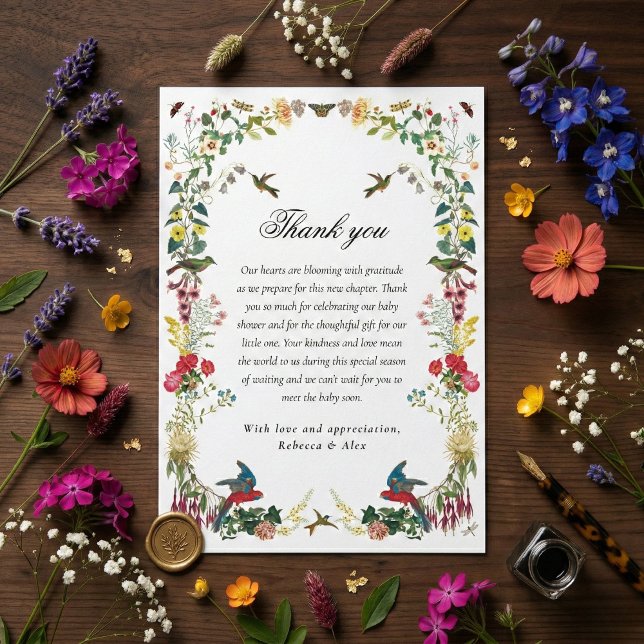 Hummingbird Floral Garden Baby Shower Thank You Card (Creator Uploaded)